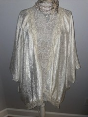 Victorias Secret Vintage Batwing Brocade Open Front Robe Dressing Gown Lace O/S