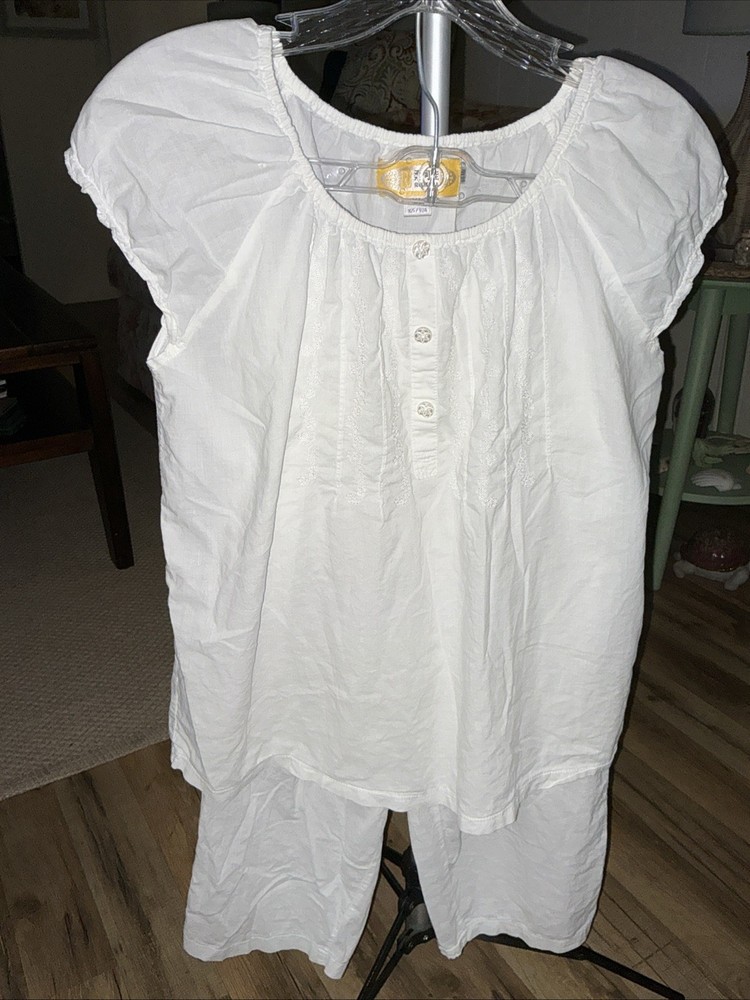 VTG ROUKEJIA 2PC 100% Cotton SS Embroidered Top/Capri Bloomers W/Slit Pockets **