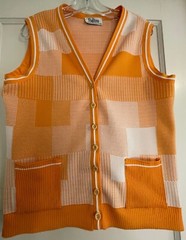 VINTAGE DALTON, UNISEX POLYESTER ORANGE PATCHWORK PLAID VEST, 41″ CHEST