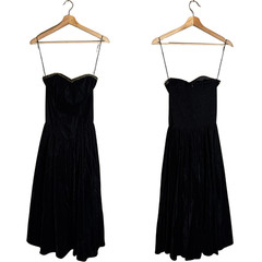 Vintage Positively Ellyn Strapless Drop Waist Velvet Midi Dress Women’s 6 Black