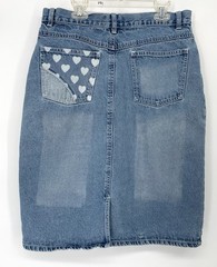 Vintage 1990s 2000s Y2K Patchwork Heart Denim Jean Midi Wiggle Skirt medium
