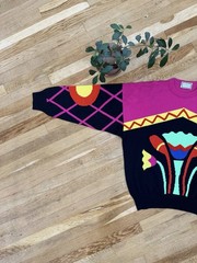 Gianni Versace 1980s Geometric Sweater Pink Black Yellow Red Blue Green Casual