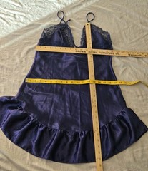 Vintage Feather Bed Intimates Blue Satin Finish Lace Chemise Nightgown M