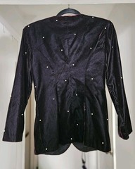 Patra Vintage Velvet Blazer Siz 8 Black Pearl Scattered Rhinestone Button Jacket