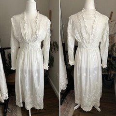 Antique Edwardian Floral Embroidery Pintucking Cotton Lawn Tea Summer Dress