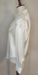 Vtg 80s 90s Worthington Blouse W Cut-out Embroidered Collar 10Petite Secretary