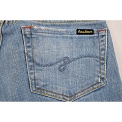 Vintage Guess Jeans Size 26 x 31.5 90s Light Blue Fade Low Rise Flare Made USA