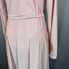 Vintage Alfred Werber Dress Pink Long Sleeve Button Front Scarf Belted 70s Mod