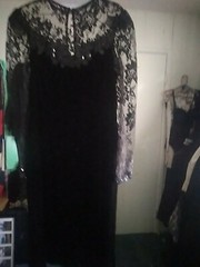 Scott McClintock Vintage Black Velvet Lace Formal Dress Size 10-12 Puff Sleeve