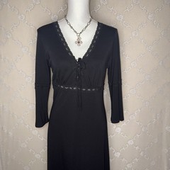 VTG Max Studio Rayon Blend Little Black Opaque Dress Bell Sleeves Medium 36 Bust