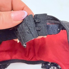 Vintage Black Red Lace Suspender Belt Garter Belt sz it 2 Sheer Mesh Lingerie