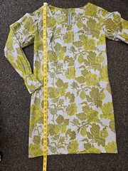Vintage 70s Hippy Blue Green Floral Midi Dress with Wide Belt Size M/L