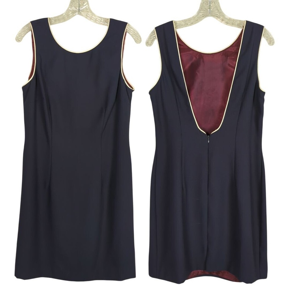 DATIANI Vintage sleeveless open back cocktail elegant navy blue dress sz 12