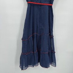 vintage 70s POLKA DOT MIDI DRESS sundress blue XXS americana usa tradwife ruffle