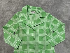 Vintage 70s Montgomery Ward Green Geometric Bell Bottom Leisure Suit Womens S 12