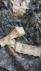 Vintage Blue Light Gray Floral V-Neck Long Sleeve White Lace Maxi Dress Size S
