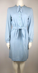 Vintage 60s 70s Liz Petites Women’s Dress Size PS Blue Long Sleeve Belted