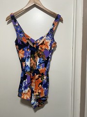 ROSE MARIE REID FLORAL ONE PIECE SWIMSUIT SIZE 14 SHIRRED FRONT
