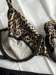Vtg Bra Delicates UW Leopard 36D & Black Vanity Fair Second Skin Satin Brief 7 L