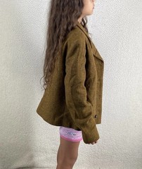 Vtg 50s Peacoat Blazer Crop Wool Tweed 42 EU Brown Austria Handmade Preppy READ