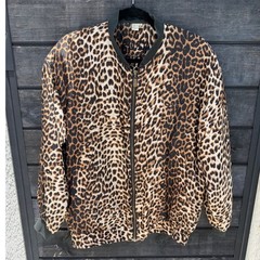 Vintage Fuda International 100% Silk Leopard Print Bomber Jacket Brown Large
