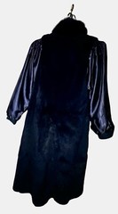 Navy Trench, Fox Fur Tuxedo Collar, Removable Sheered Fur Liner, Satin Lining