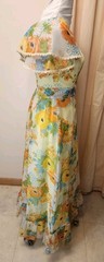 Vtg Wm’s 70s Yellow Floral Maxi Dress*Sheer Flutter Sleeve*Lg-photo Measurements