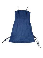 Vintage Pulse Denim Mini Dress Y2K 90s Dark Wash Lace Up Side Strappy SZ S