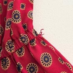 Appleseeds Vintage Red Medallion Print Pleated Midi Shirt Dress 12P Belted