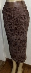 Vtg 1980s SIKSAK Israel Embossed Hieroglyphs Brown Leather Pencil Maxi Skirt- 34