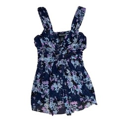 Vintage Wet Seal Mesh Babydoll Top Floral Fairy Whimsigoth Navy Purple Medium
