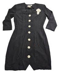 VTG 70s Young Edwardian Arpeja Black Dress Victorian Revival Goth Boho Size 13