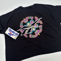Vintage Reebok Shirt Women’s Medium Black Crop Top USA Made Workout Gym Fitness