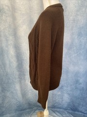 Vintage 1970s Women’s Brown Knit Cabled Acrylic Button Down Cardigan House Coat