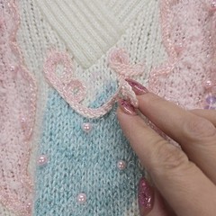 VTG 1980s Sheseido Pastel Sweater M White Blue Pink Lurex Chenille Pearls Fairy
