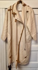 COURREGES PARIS Cream Boucle Wool Biker Zip Coat With Vinyl Trim