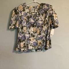 Vintage Stuart Alan Top Women’s Floral Short Sleeve Petite Size 14P Padded New