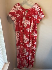 Vintage Ui-Maikai Hawaiian Muumuu Maxi Dress Made in Hawaii Red White Cotton XL