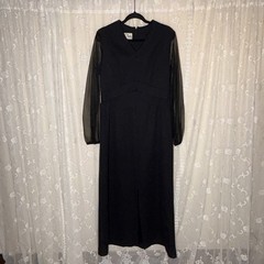 Vintage Puritan Forever Young Long Black Maxi Dress Sheer Sleeves Medium