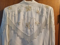 80/90’s Lew Magram Collection NY White Sequin Western Style Suit Blzer Skirt 14