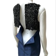 90’s Monique Lhuillier Baby Doll Dress Open Back 3D Beaded Bodice Old Money Sz 6