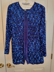 Vintage STENAY Plus Size 1X Royal Blue Beaded & Sequin Silk Jacket
