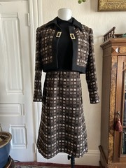 Vintage 1960s Mod Dress Set 2 Piece Jacket & Midi Dress Knit Preppy Mock Neck S