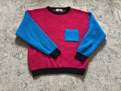 Vtg 80s 90s Streetwear Womens L Color Block Chunky Knit Sweater Glam Barbie Pink