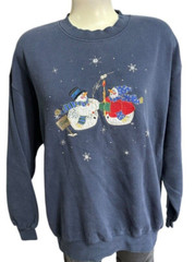 VINTAGE Lee Heavyweight Sweatshirt Size L Snowman Winter Folk Art Granny Cottage