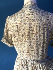 1950’s Bird Print Shirtwaist Dress Rayon Blend Summer—Waist 28”