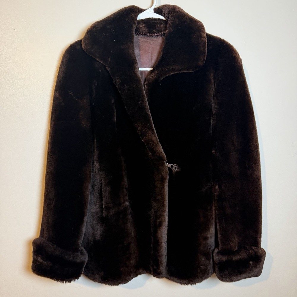 Vintage 50s 60s Mouton Fur Coat Womens Large Brown Sheared Beaver Fur Old Money