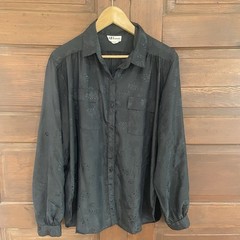 Black Long Sleeve Button Down Collard Floral Print Witchy Goth Grunge Blouse