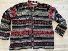 VINTAGE 90s Flashback Cotton Aztec Boho Button Sweater Jacket Size M Womens