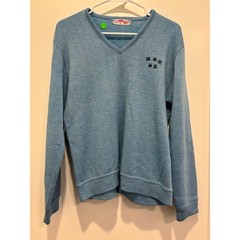 Vintage Champion Doran Casual V-Neck Sweater Blue Acrylic Rayon Knit Mens Medium